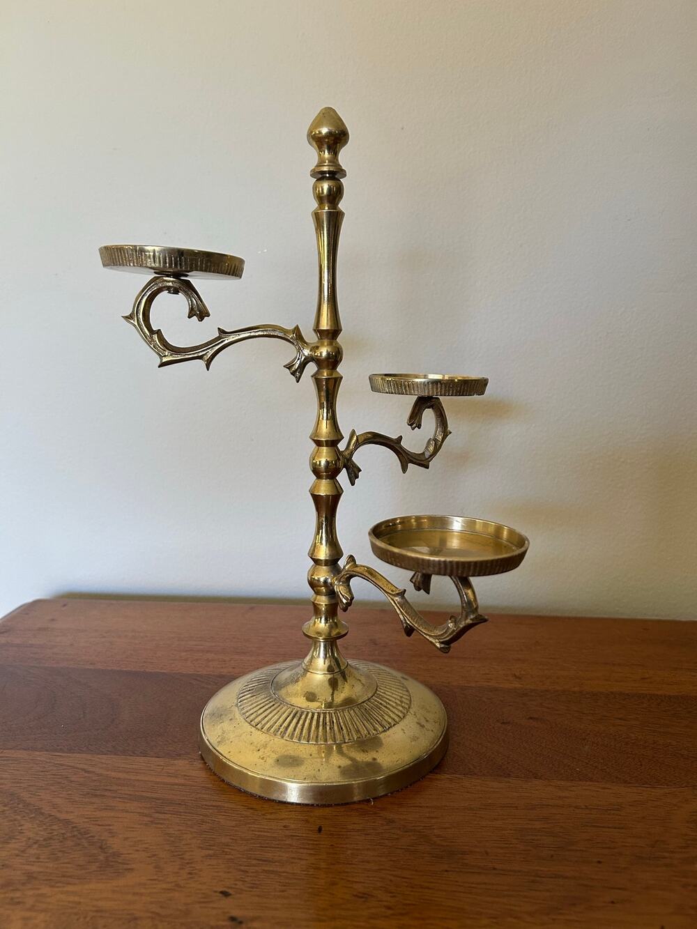 Vintage Multi-Tier Brass Candelabra Staggered Candle Holder Ornate Base